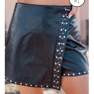 Faux leather studded skort